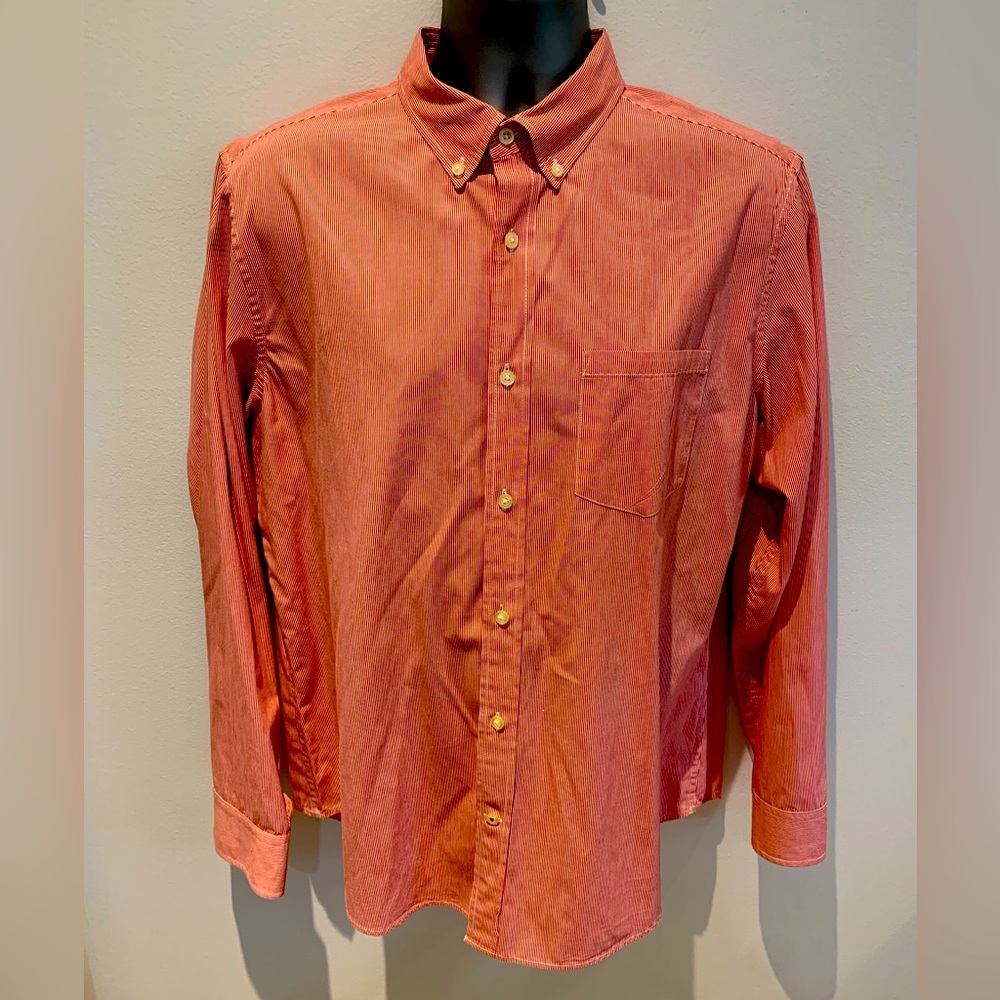 Red Strip Banana‎ Republic Men Sz L Camden Fit Custom078 Wash Shirt Button down